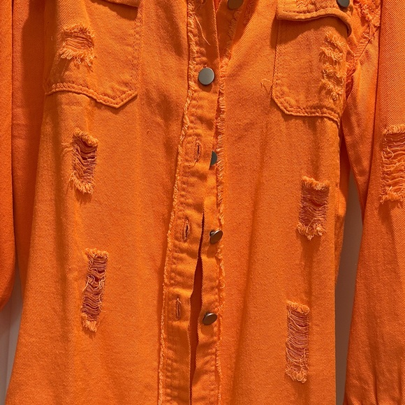 Orange Distressed Button-Up Shacket - Picture 2 of 5